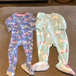 Carter's Unicorn Print Footies - Blue and Mint SET IF TWO  Size 12 months